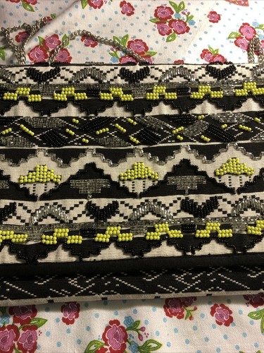 NEW LOOK Black Ivory Textile Beaded Chain Strap Ladies Shoulder Bag 29cm x 22cm - Picture 2 of 9