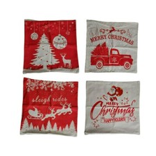 Set Of 4 Home Decoration Red White Holiday Christmas Pillowcases, 22.25" W X 22"