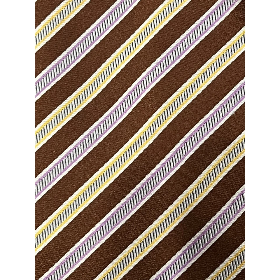 Vestido Dolcepunta Para Hombres Cuello Corbata Rayas Seda Marrón Lavanda Crema Punta Suave Italia Foto 3 de 4
