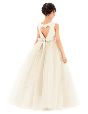 Satin Heart Cutout Flower Girl Dress with Pearl Beaded Trim Wedding Girls  Dresse | eBay