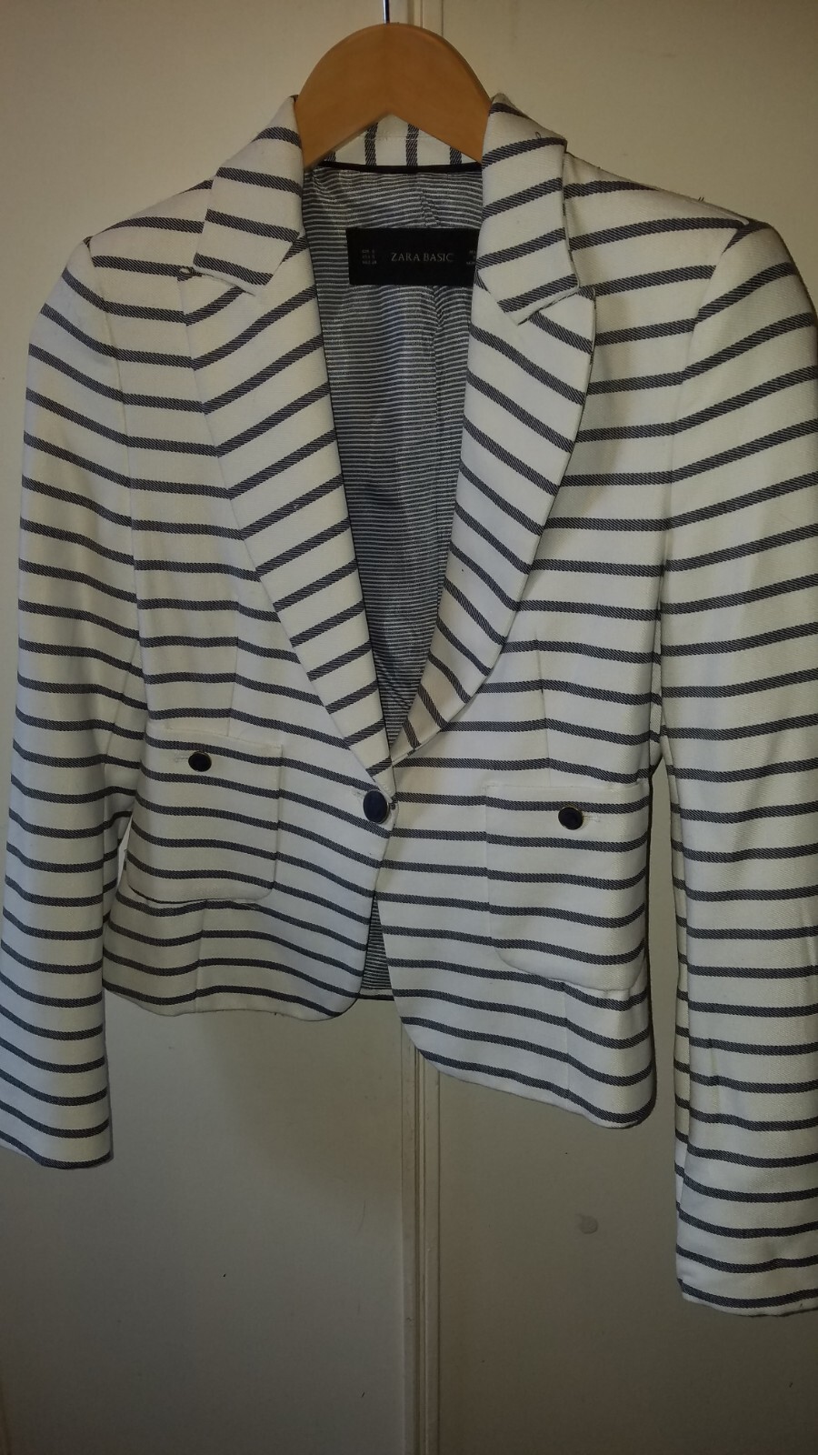ZARA BASIC Womens Blazer Jacket White Striped S - image 9