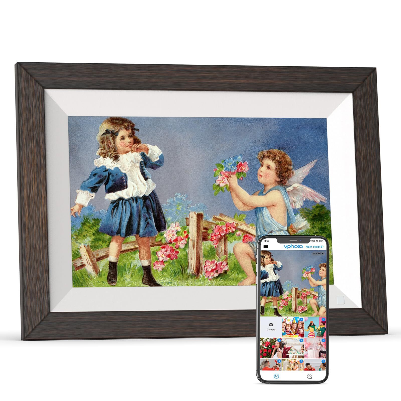 10.1 Inch WiFi Digital Picture Frame with 32GB Wood Design 1280x800 Resolution