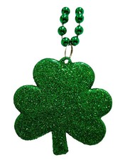Green Glitter Shamrock St Patrick's Day Mardi Gras Bead Clover Beads 36"