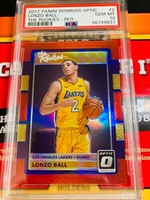LONZO BALL 17-18 DONRUSS OPTIC THE ROOKIES RED HOLO PRIZM PARALLEL RC /99 PSA 10