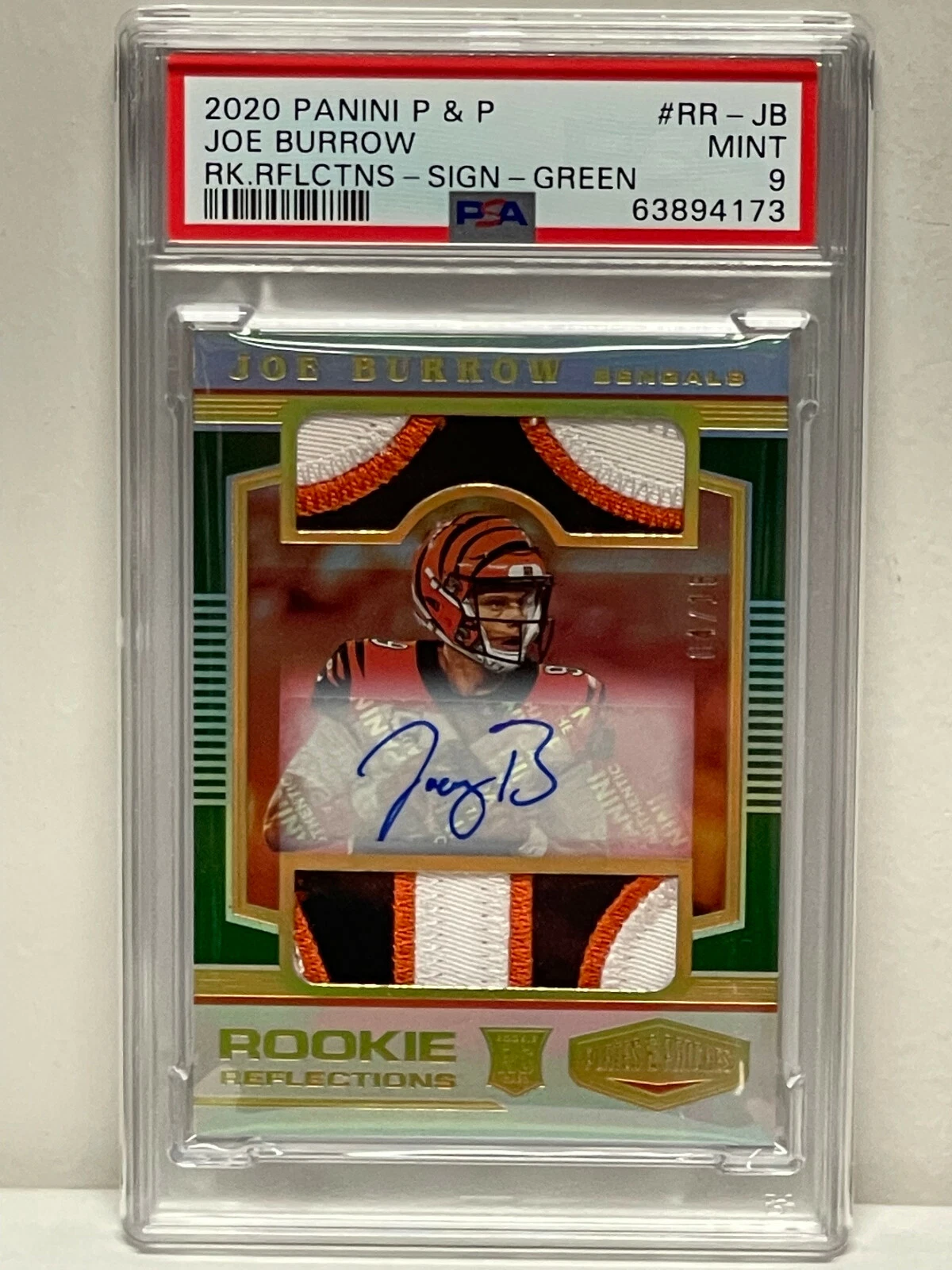 Joe Burrow Panini Plates & Patches Rookie Reflections #RRJB Signatures-Green