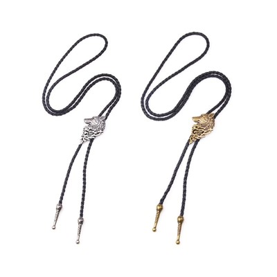 Vintage Western Cowboy Bolo Tie Wolf Necktie Rodeo Necklace Costume Accessory