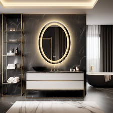 Modern Oval LED Bathroom Mirror Frontlit Backlit AntiFog Dimmable Vanity Makeup