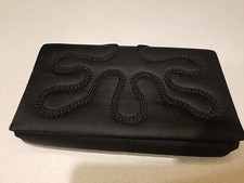 Vintage Black La Regale Ltd. Clutch/Shoulder Purse Ribbon Detail Gold Button