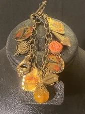 Grandmothers Buttons Victorian Style Charm Bracelet Signed Retired Unique Piece 