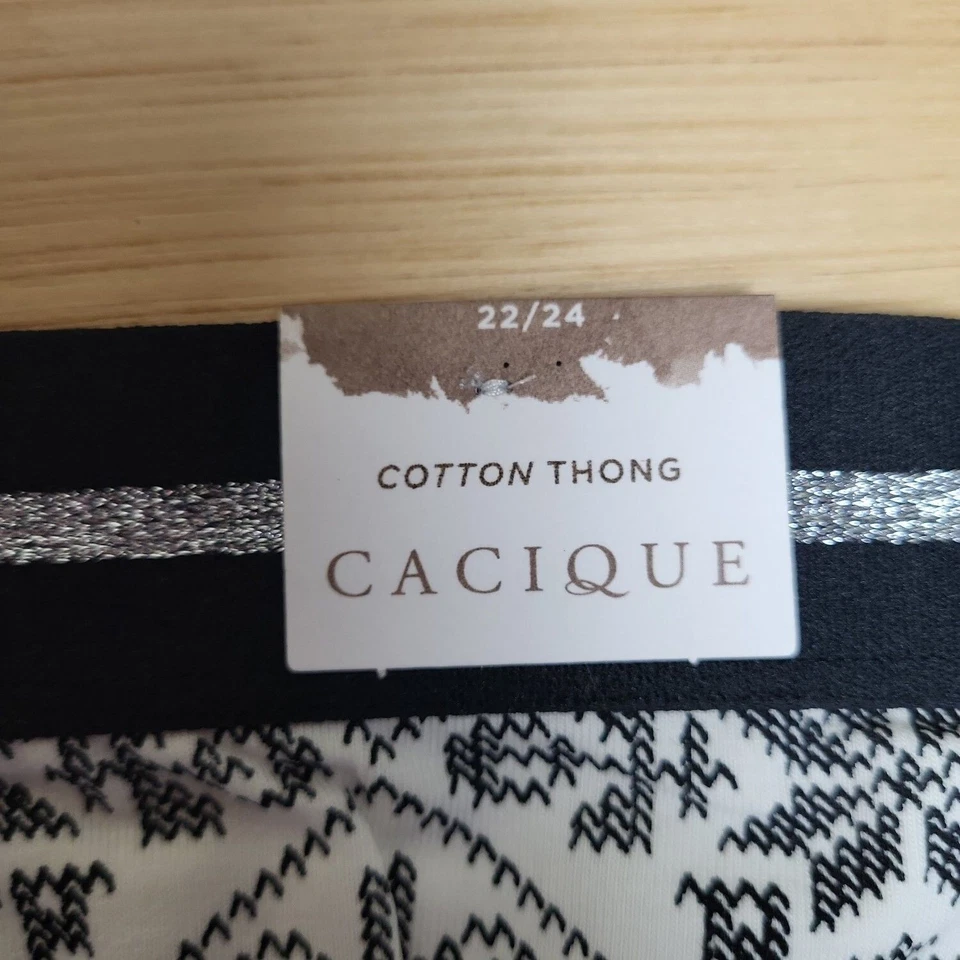 Cacique Womens Black White Cotton Wide Strap Thong Bikini Bottom Size 22/24 - Image 3 of 4