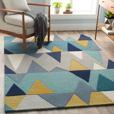 Carson Teal Geometric Handgetuftet 100% Wolle Weich Bereich Teppich