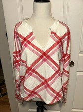 Colsie Women s XL Cropped Sweatshirt Lightweight Pink Red White Lines NWOT