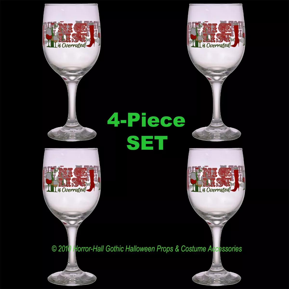 4pc SET-Funny Wine Glasses Goblets-NAUGHTY-NICE LIST-Christmas Bar Holiday  Decor