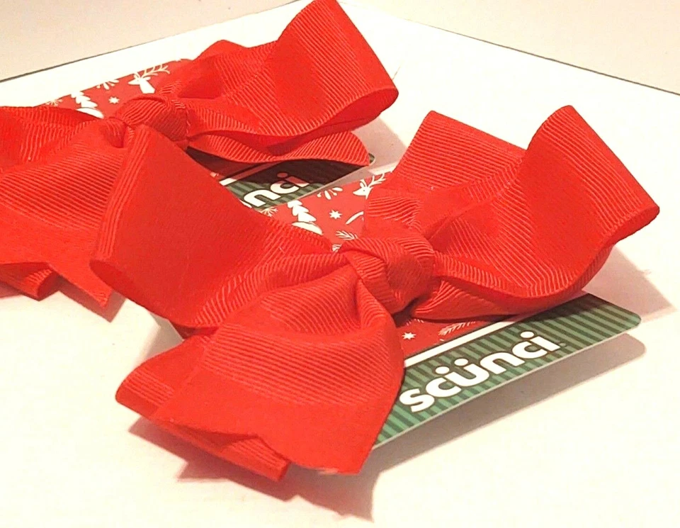 Scunci Barrette Red Bow Hair Clip textured Ribbon lot of 2 NEW - Image 2 of 4