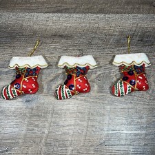 Vintage Bucilla Felt Sequined Completed Ornaments Set of 3 Christmas Stockings