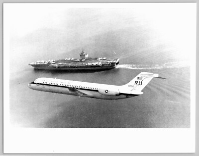 US Navy Photo C-9B Skytrain II in Flight USS Enterprise CVN65 Vintage Real Photo