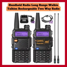Long Range 100 Mile Walkie Talkie Two Way Radio Charge Headset Waterproof 2 PACK