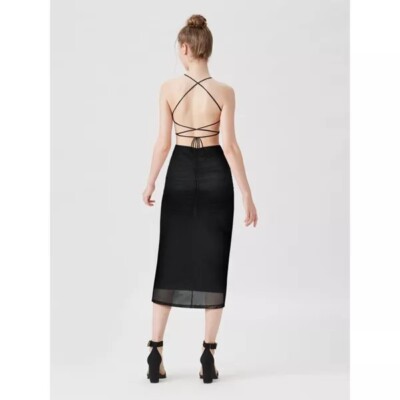 sleeveless corset midi dress Black Heavy Cotton Tailoring Corset Midi Dress