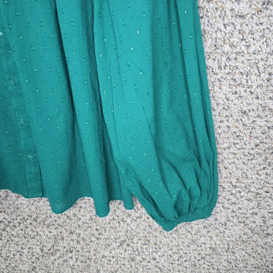 Blusa Campesina Chaps Top Mujer XL Verde Abotonada Volantes Transparente Informal Damas Foto 2 de 4