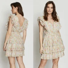Anthropologie Love The Label Women's Ines Floral Tiered Mini Dress Size Medium