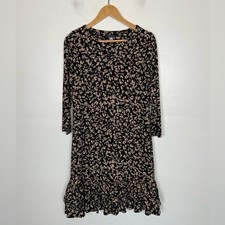 Tommy Hilfiger Soft Liquid Knit Floral Mini Dress Sz 6 Black Long Sleeves Ruffle