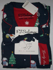 NWT PJ Salvage Navy/Red POLAR BEAR XMAS Flannel Pajama Set Women L BEARLY AWAKE