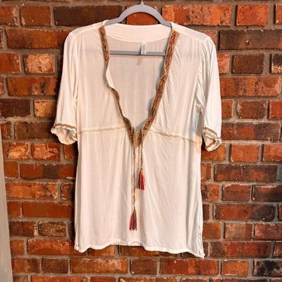 Macadamia Beachwear & Intimates women s embroidered top cover up cream OS