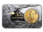 🇺🇸2021 Gold Eagle 35th Anniversary 1oz Silver BlkPf Bar w/ 1/10oz Gold Coin