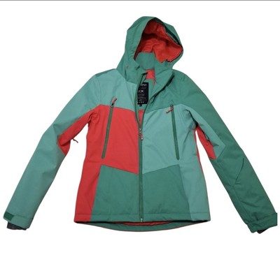 Protest Womens S Colorblock Winter Ski Jacket Frenzy Green Orange Zip-up 