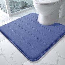 Yimobra Memory Foam Toilet Bath Mat U-Shaped, Soft and 24" X 24", Navy Blue