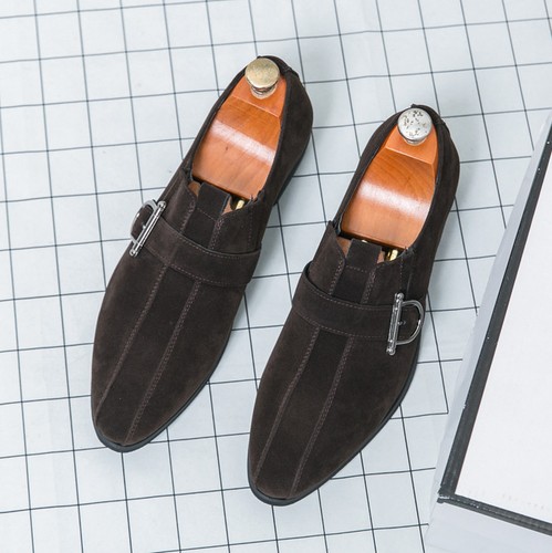 Zapatos de vestir formales informales de negocios de cuero gamuza imitación punta con hebilla para hombre - Imagen 6 de 14