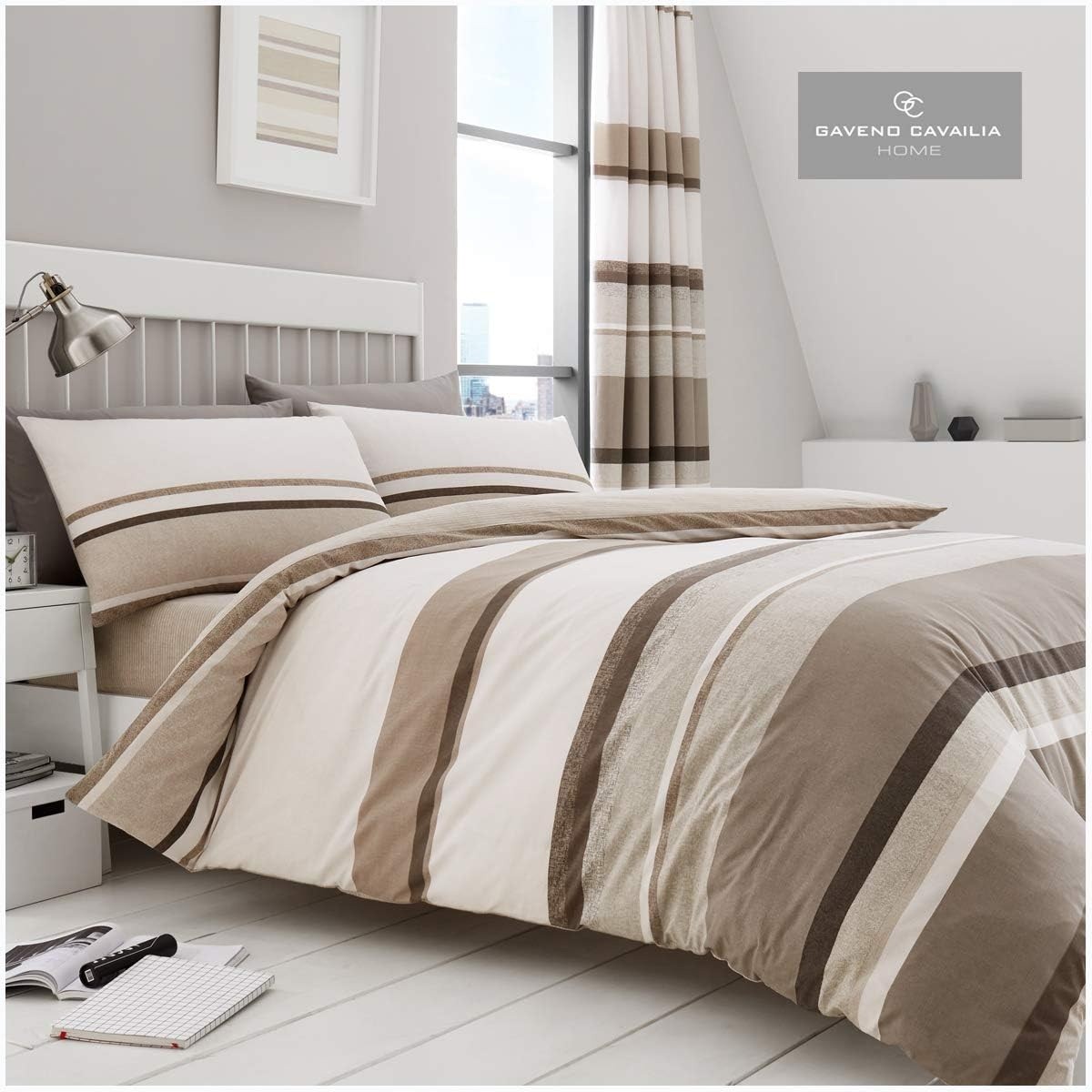 Hudson Stripe Double Duvet Cover Luxury Reversible Quilt Bedding Bed Set Natural