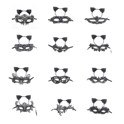 Premium Elastic Lace Eye Mask And Hairband Set For Halloween Costume Parties