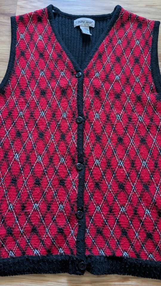 Suéter tejido a cuadros vintage Cabin Creek para mujer XL rojo vacaciones Academia Navidad Foto 4 de 4