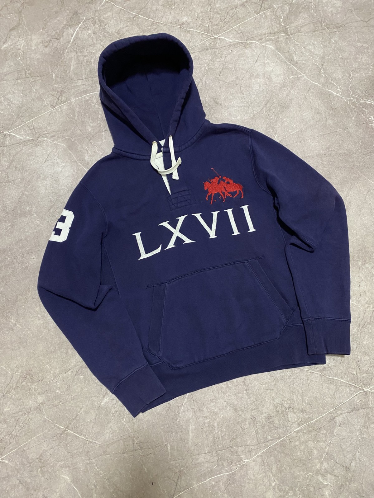 Felpa con cappuccio vintage Y2K Polo Ralph Lauren LXVII Big Logo Pony #3 blu taglia M