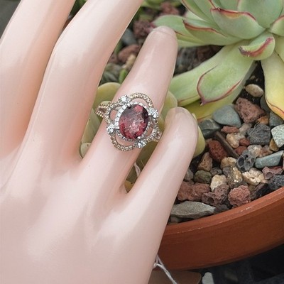 3,30 tcw natürlicher Lachstopas, Saphir, Laborgefertigter Diamantring Sterling Größe 7
