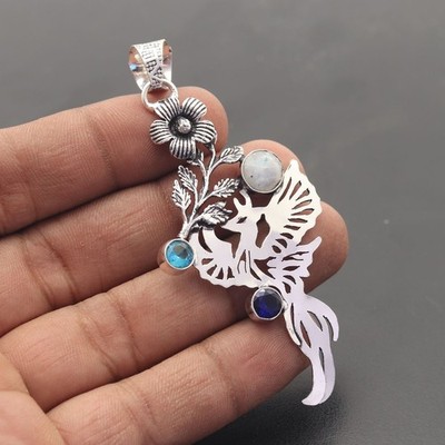 Regenbogen Mondstein Edelstein 925 Sterling Silber Handarbeit Anhänger Schmuck Geschenk für
