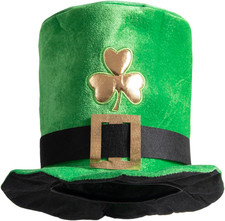 St Patrick'S Day Green Top Hat,Velvet Green Shamrock Hat, Irish Leprechaun Plush