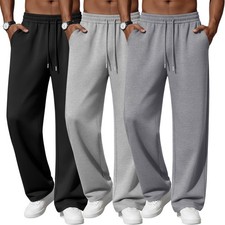 3 Pack Men's Lounge Pants Lightweight Open Bottom Baggy Sweatpants Casual Dra...