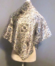 Ivory Satin w/Blue/Black Abstract Geometric Floral Square Scarf - 35" W x 35" L