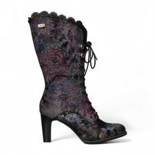 Laura Vita Alcbane 0351 Floral Womens Lace-Up Victorian  Heeled High Boots