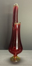LE Smith Ruby Red Amberina Flame Smoothie Swung Vase Fat Bottom 20.5  GLOWS