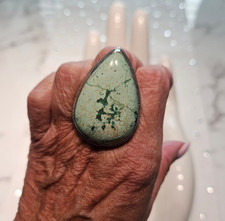 Southwest Handcrafted Natural Green Turquoise Ring, 925 Silver sz 7 VGUC Large 