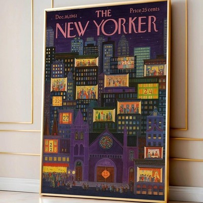 Vintage New Yorker Cover Poster   Dec 16 1961 Christmas NYC Cityscape Art Print