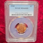 1942 Lincoln Wheat Small Cent 1C PCGS MS66 RD Copper Cert 470668559