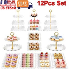 12Pcs Dessert Table Display Set 3-Tier Cup Cake Tower Stand 2-Tier Cake Holder