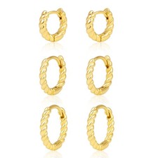 Small Gold Huggie Hoop Earrings Set for Women, Hypoallergenic 14K Real Gold Plat