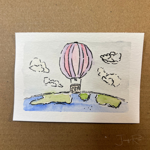 ACEO Original "Hot Air Balloon" Watercolor Painting | Jennifer Razon | 2.5x3.5