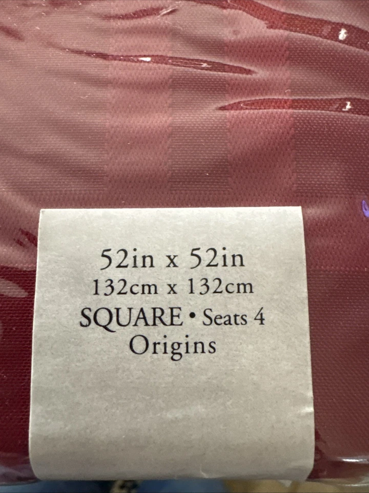 Origins 52” Square Ruby Red Microfiber Tablecloth Easy Wipe Clean New - Image 2 of 4