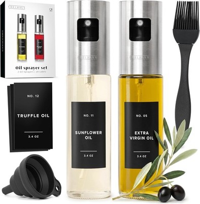 Oil Spray Bottle Set of 2 Stainless Steel Glass 3.4 Fl Oz Kitchen Cooking